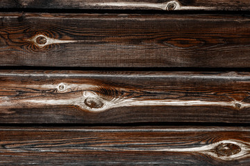 a wall of old pine wooden timber with knots, burnt out in the sun