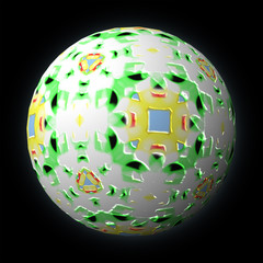Artfully designed and colorful ball, 3D illustration on black background
