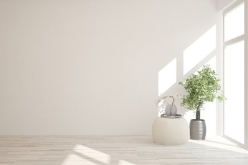 Empty room in white color. Scandinavian interior design. 3D illustration