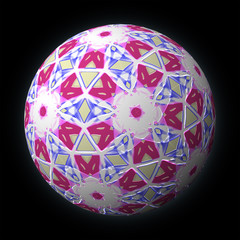 Artfully designed and colorful ball, 3D illustration on black background