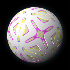 Artfully designed and colorful ball, 3D illustration on black background