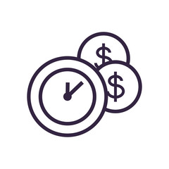 clock time with coins dollar