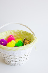 Three Toy Chicks In Easter Basket