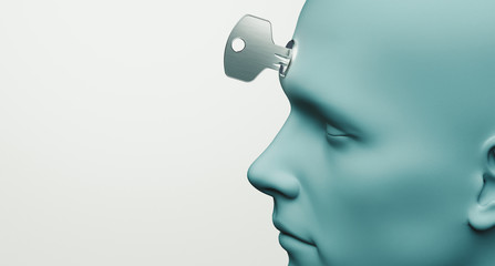 Head or brain with key, 3d rendering
