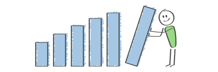 Stick Figure - man setting up column graph