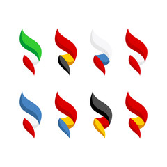 Flags of some Europe countries set. Bright style 3D like elegant flame shaped flags.
