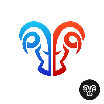 Ram head logo. Creative serious ram twins symbol.