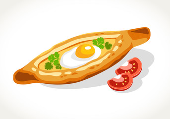 Adjarian khachapuri georgian traditional cuisine kitchen food bakery with egg vector illustration
