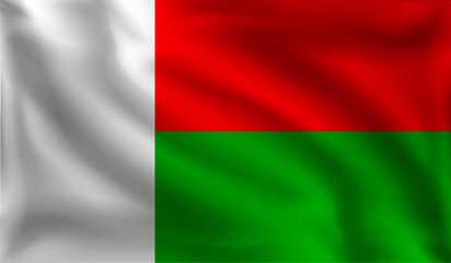 Waving Madagascan flag, the flag of Madagascar, vector illustration