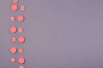 Decorative pink flowers composition, minimal background. Flat lay