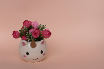 unicornio, flores, rosa
