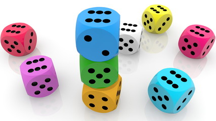Composition of colorful dices on white