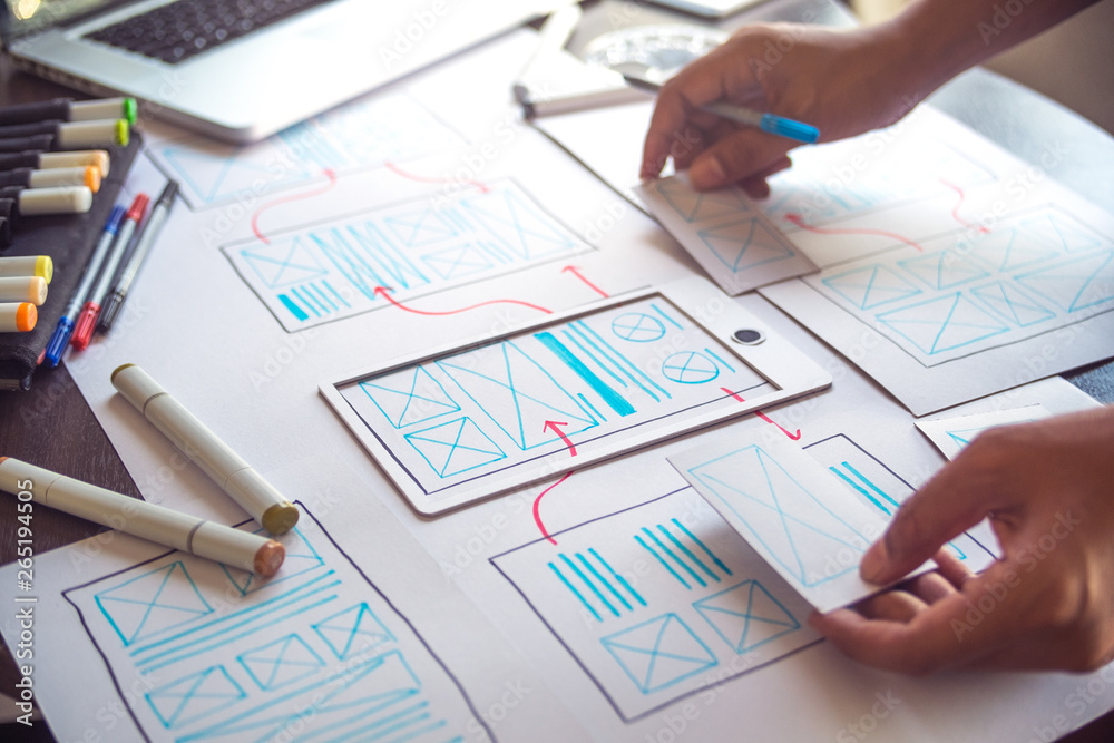 Poster ux graphic designer creative sketch planning application process development prototype wireframe for