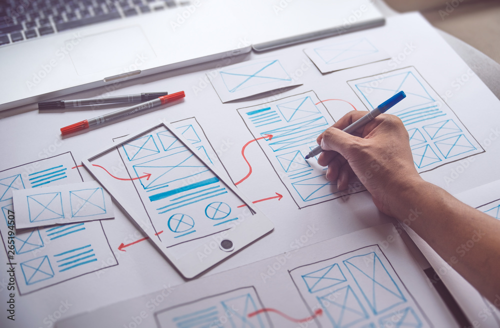 Poster ux graphic designer creative sketch planning application process development prototype wireframe for