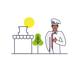 Obraz premium professional chef with cityscape