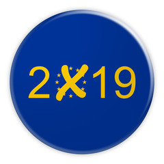 EU Politics Election News Badge: 2019 European Election Button, 3d illustration on white background