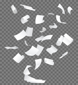 Realistic 3d Detailed White Flying Papers. Vector