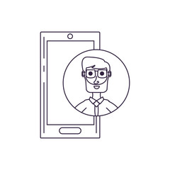 Fototapeta na wymiar businessman in frame circular with smartphone