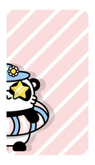 Phone Wallpapers, stories for Instragrams. Little cute panda on summer vacation in the inflatable circle and glasses. Striped background. Kawaii bear