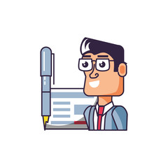 businessman elegant with pen and document