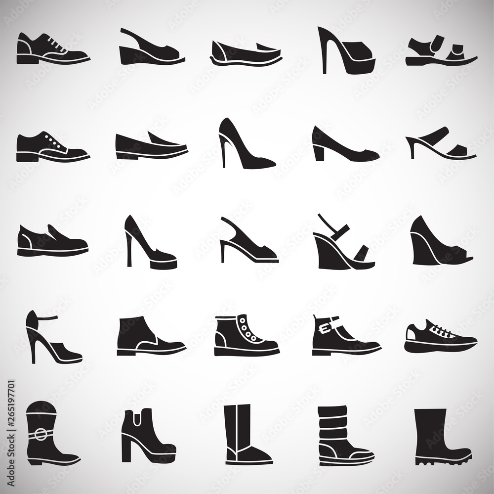 Poster shoes icons set on background for graphic and web design. simple vector sign. internet concept symbo