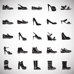 Shoes icons set on background for graphic and web design. Simple vector sign. Internet concept symbol for website button or mobile app.