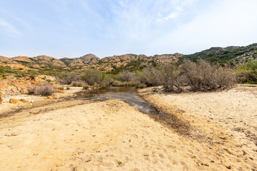 small marsh in the Agriates desert in Ostriconi in the Balagne region of Corsica, (desert des Agriates) France