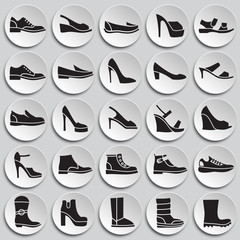 Obraz premium Shoes icons set on background for graphic and web design. Simple vector sign. Internet concept symbol for website button or mobile app.