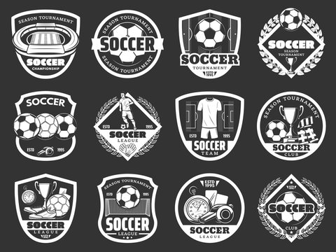 Soccer club championship, sport monochrome icons