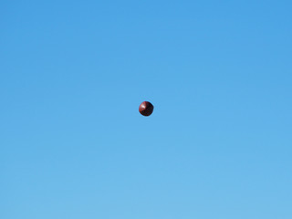 american football ball flies in the sky.