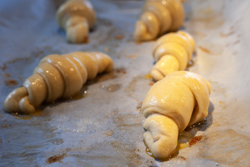 Artisanal croissants made with organic products, baked in the home kitchen.