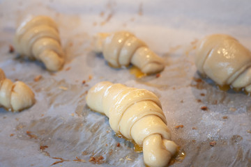 Artisanal croissants made with organic products, baked in the home kitchen.