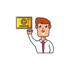 businessman with hand up and credit card