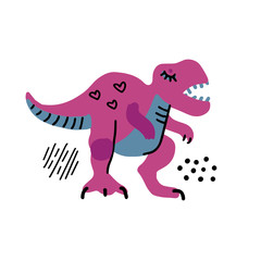 Cartoon little dinosaur. Cute dino color hand drawn vector character. T-rex flat handdrawn clipart. Sketch jurassic reptile. Isolated scandinavian cartoon illustration for kids game, textile, book