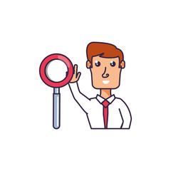 businessman elegant with hand up and magnifying glass