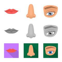 Isolated object of body and part icon. Collection of body and anatomy vector icon for stock.