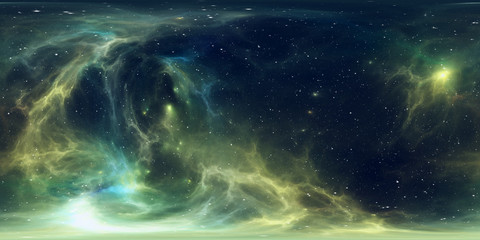 360 degree stellar system and gas nebula. Panorama, environment 360 HDRI map. Equirectangular projection, spherical panorama