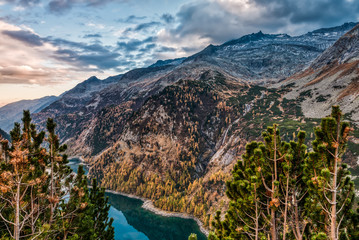 Sunset over the Alpine peaks of the gorgeus Maltaberg in Carinthia, Austria