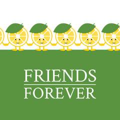 Fototapeta premium Seamless pattern with cute cartoon lemon holding hands. Background for different design. Refer a friend