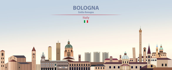 Vector illustration of Bologna city skyline on colorful gradient beautiful daytime background © brichuas