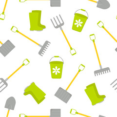 Seamless pattern with Vector set of tools for gardening. Gardening collection. Cartoon style