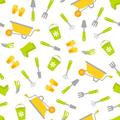 Seamless pattern with Vector set of tools for gardening. Gardening collection. Cartoon style