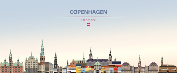 Vector illustration of Copenhagen city skyline on colorful gradient beautiful daytime background © brichuas