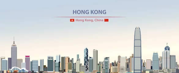 Foto op Plexiglas Vector illustration of Hong Kong city skyline on colorful gradient beautiful daytime background © brichuas