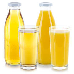 Apfelsaft Orangensaft Saft Getränk Flasche Glas freigestellt Freisteller isoliert