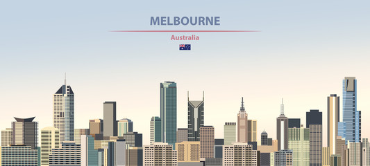 Obraz premium Ilustracja wektorowa panoramę miasta Melbourne na pięknym tle kolorowe gradientu dnia