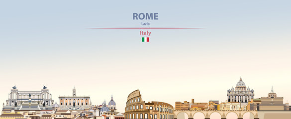 Plakat Vector illustration of Rome city skyline on colorful gradient beautiful daytime background