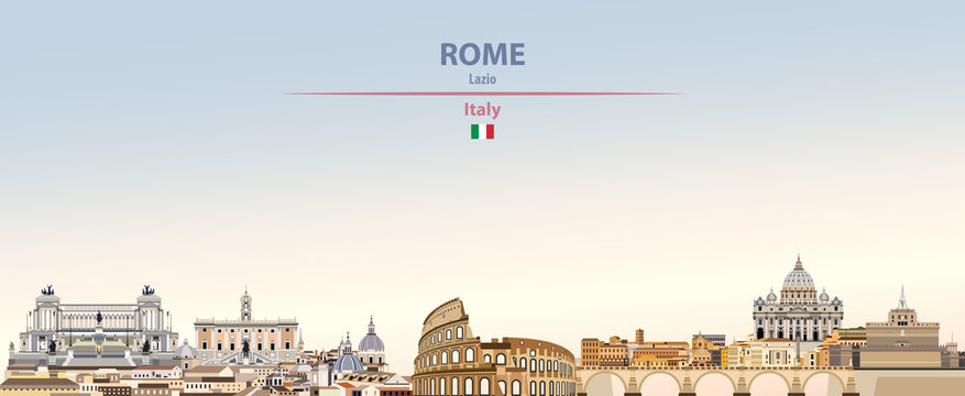 Vector illustration of Rome city skyline on colorful gradient beautiful daytime background