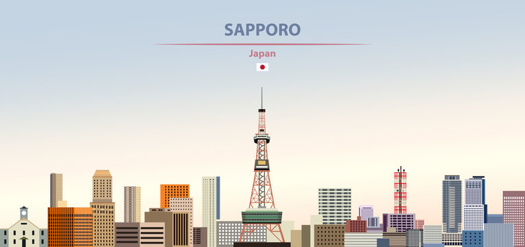 Sapporo city skyline on colorful gradient beautiful daytime background vector illustration