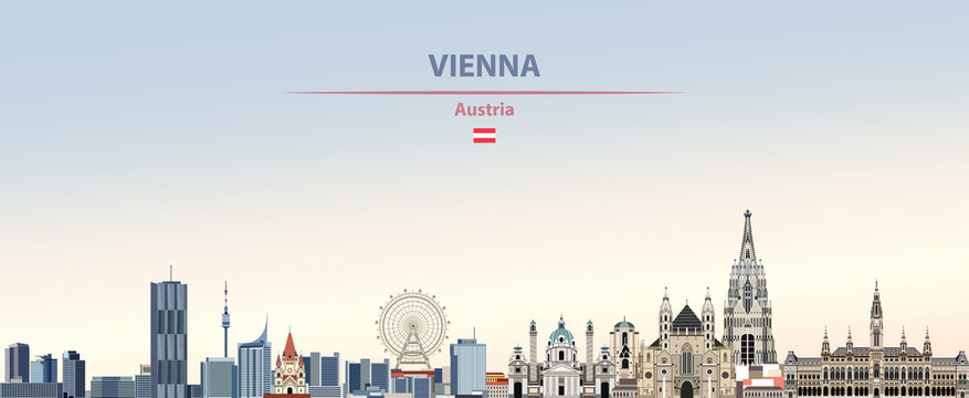 Vector illustration of Vienna city skyline on colorful gradient beautiful daytime background